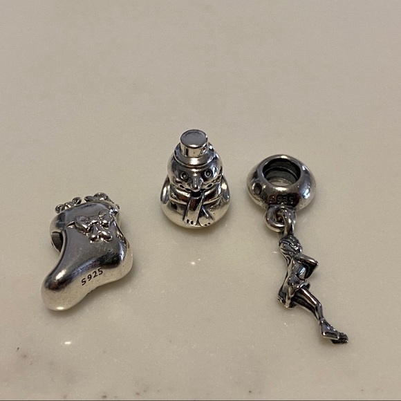 Set of 3 Brand New Pandora Silver Charms w/ Pouch - Picture 7 of 9